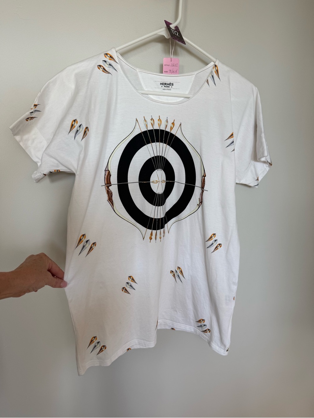 Hermes White Short-Sleeve Tee with Black Target Graphic 100 - Picture 3 of 10